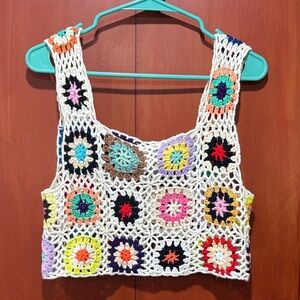 Colorful Crochet Granny Square Women Top